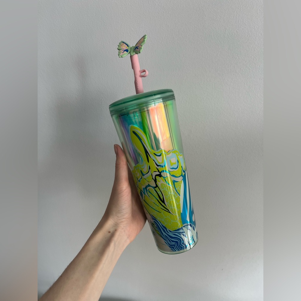 Starbucks Butterfly Canna Lily Straw Topper Iridescent Tumbler New - Picture 2 of 5